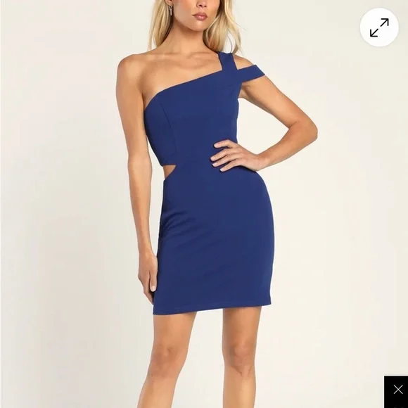 Lulu’s Rearview Mirror Royal Blue One-Shoulder Bodycon Mini Dress - Picture 1 of 6